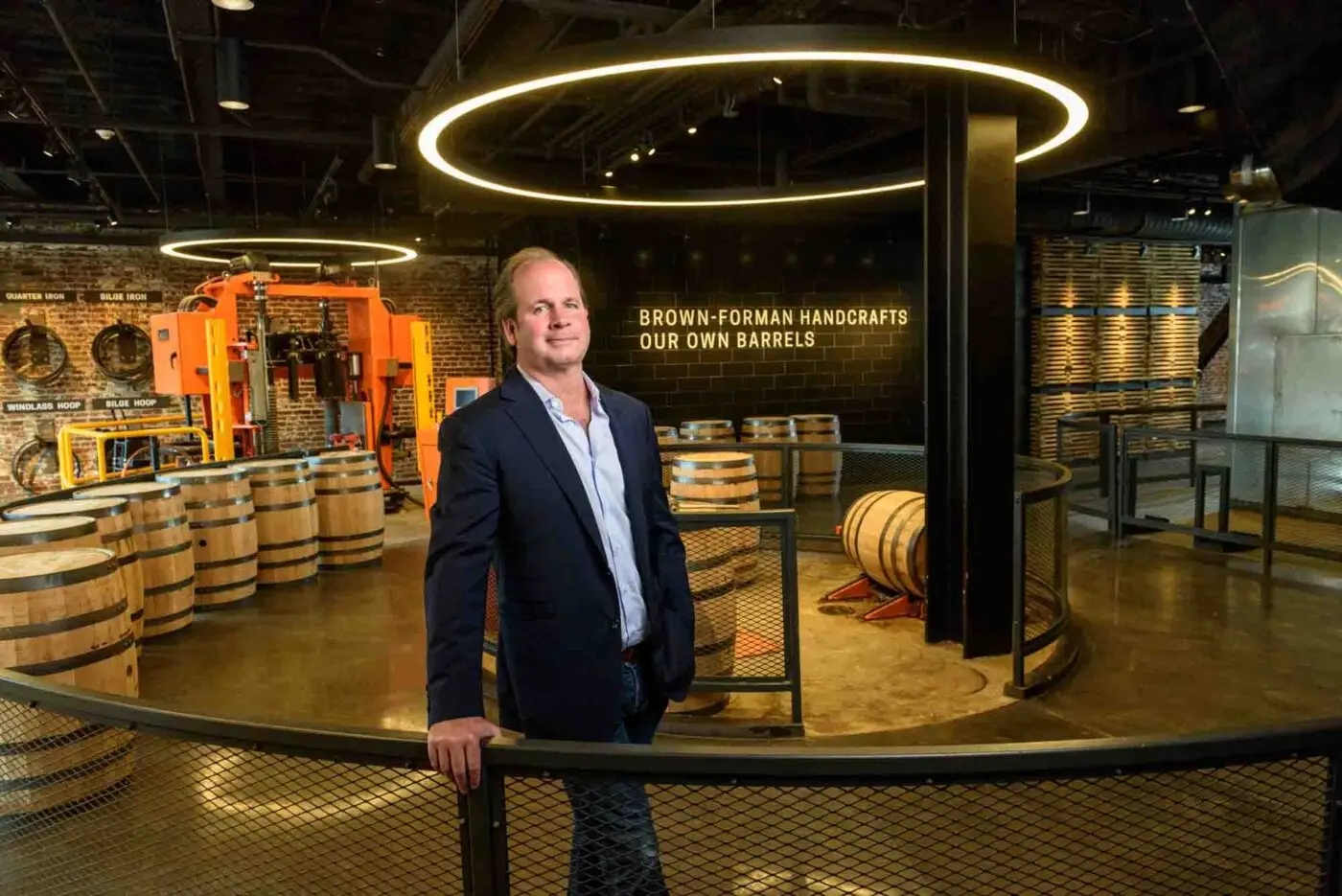 Old Forester President and Managing Director Campbell P. Brown, is photographed Friday, June 8, 2018 in the cooperage area of the soon to open Old Forester Distilling Company, on Whisky Row at 119 W Main Street in Louisville, Ky.
